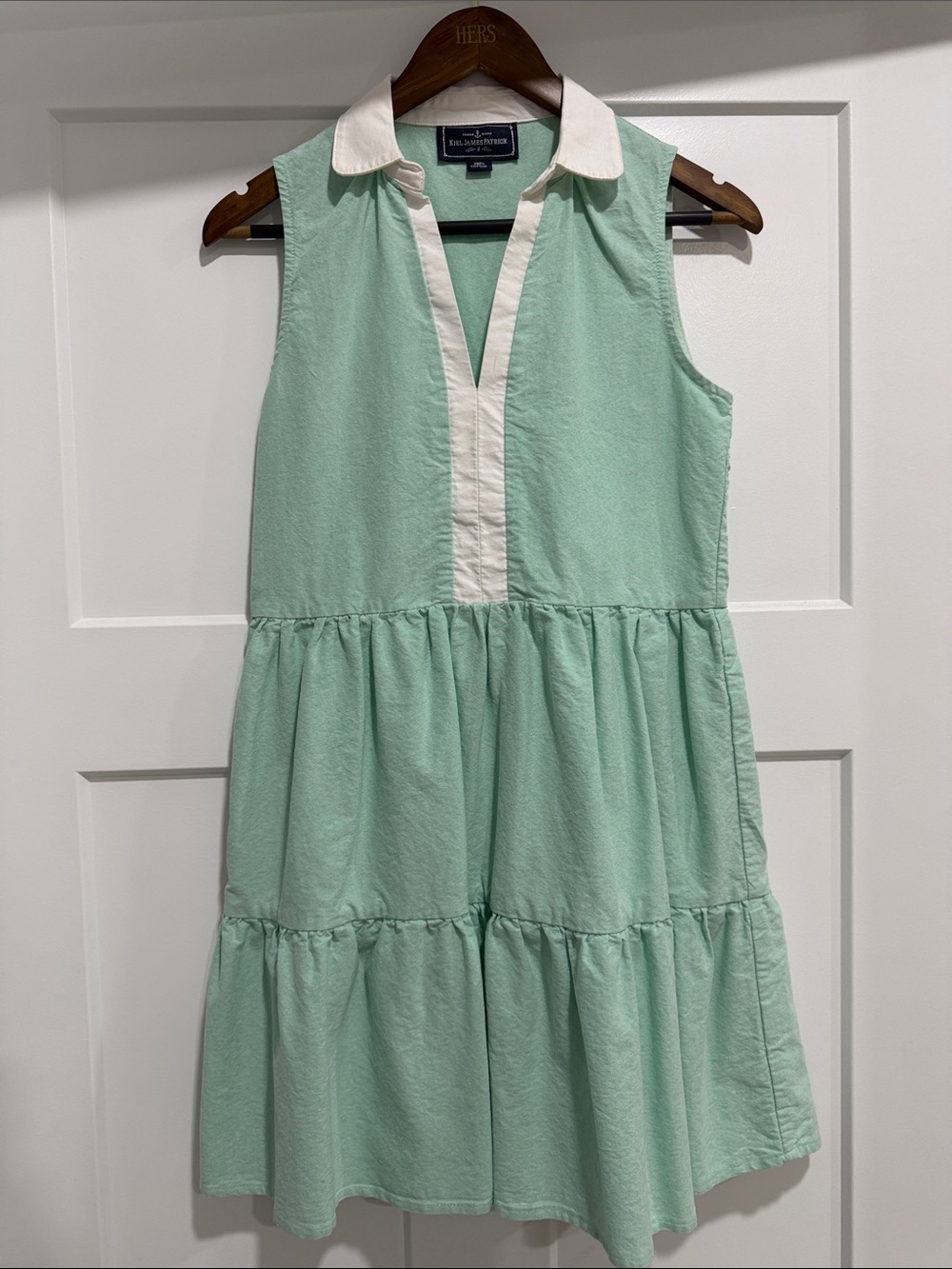 Kiel James Patrick Mint Green Sleeveless Tiered Dress with white Trim